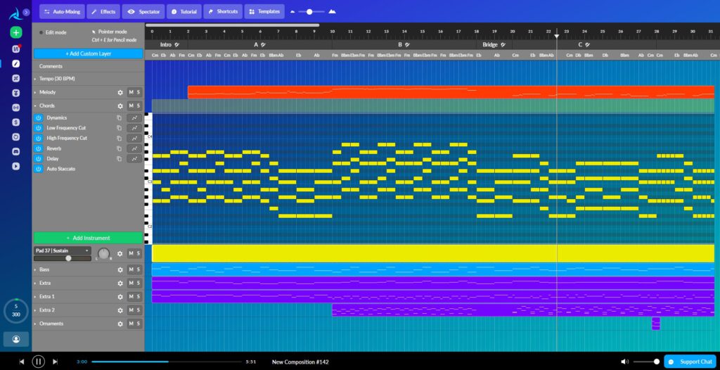 Screenshot von AIVAs Musikeditor