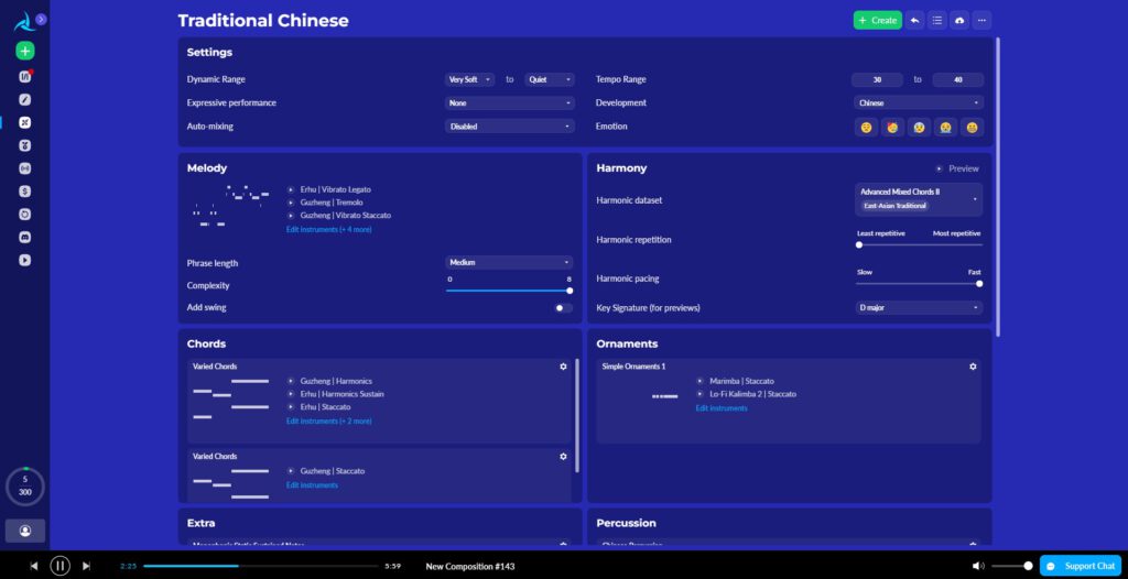 Screenshot vom Menü zum Erstellen von Generation Profiles in AIVA